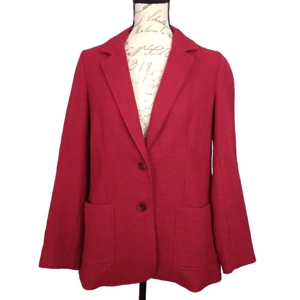J.Jill | Wool Blend Textured Loose Weave Blazer Jacket Dark Red | Size S